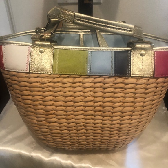 COACH LEATHER/STRAW SATCHEL BEACH TOTE NWOT VINTAGE! - Picture 10 of 15